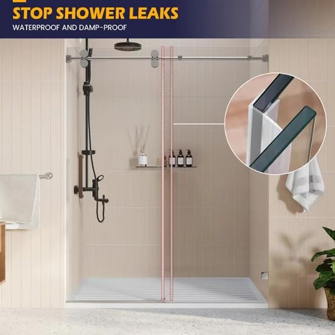 Bathroom Shower Glass Door Side Seal Strip, 2PCS 78 Inch Long Clear PVC Seal Strips for 1/2"(12mm) Thick Framless Glass Door Panel