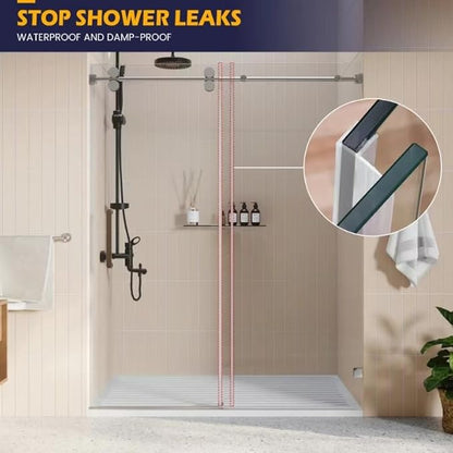 Bathroom Shower Glass Door Side Seal Strip, 2PCS 78 Inch Long Clear PVC Seal Strips for 1/2"(12mm) Thick Framless Glass Door Panel