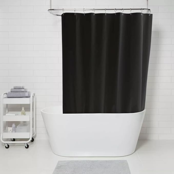 Black Plastic Shower Curtain Liner 60W x 72H Inches,PEVA Shower Liner for Bathtubs Waterproof Bathroom Curtain with Weighted Stones