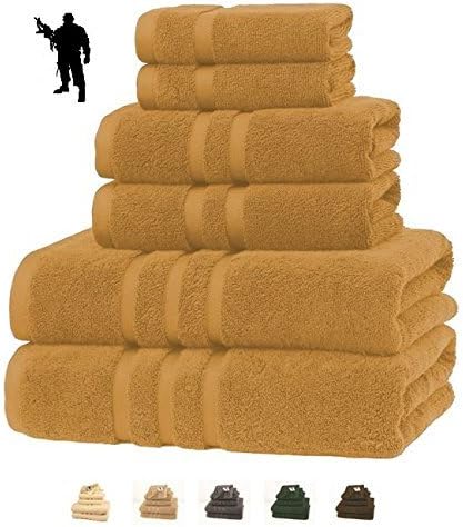 Veteran Textile LLC- 6 Pieces - Turkish Cotton - Luxury Towel Set for Bathroom & Kitchen, 2 Bath Towels, 2 Hand Towels & 2 WashCloths *Valued $79.99* (Oxford Tan)