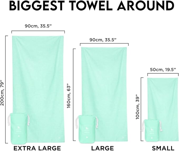 Dock & Bay Beach Towel - Quick Dry, Sand Free - Compact, Lightweight - 100% Recycled - Includes Bag - Essential - Rainforest Green, Extra Large (200x90cm, 78x35)
