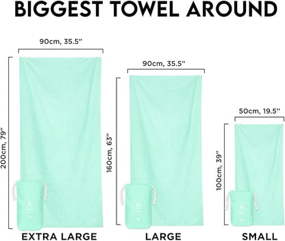 Dock & Bay Beach Towel - Quick Dry, Sand Free - Compact, Lightweight - 100% Recycled - Includes Bag - Rainforest Green, Large (160x90cm, 63x35)