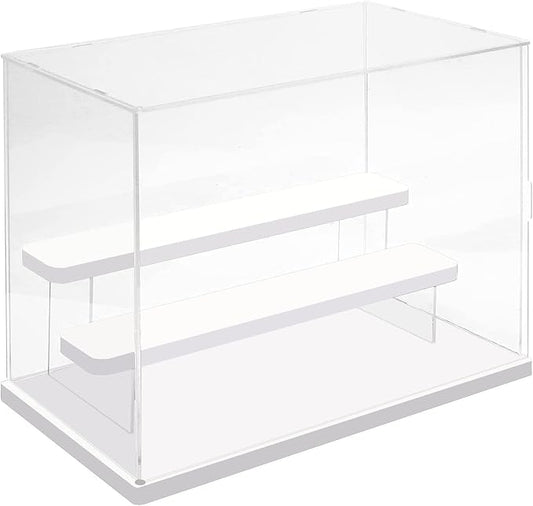 Choowin 3 Tier Clear Acrylic Display Case for Collectibles, Mini Figures, Pop Mart, Labubu, Sonny Angel, Smiski - Assemble Dustproof Acrylic Display Box with Door, Stand (White Base Step)