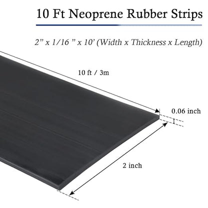 Neoprene Rubber Strips Self Adhesive Solid Rubber Sheets, Rolls & Strips for DIY Gaskets Crafts Pads Seals Warehouse Flooring Neoprene Sheet with Adhesive Backing (2" Wide x 1/16" Thick x 10' Long)