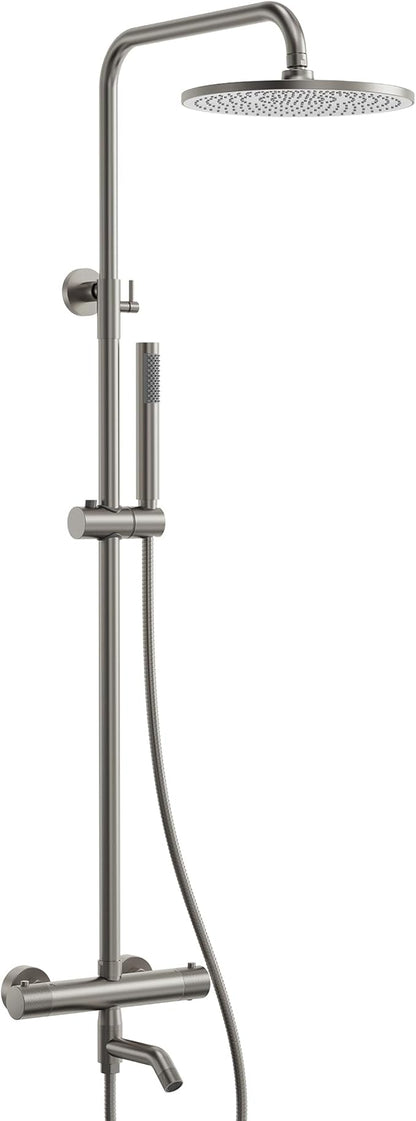 Exposed Shower System with Tub Spout, EVERSTEIN 10 inch High Pressure Shower Faucet Set, 3-Function Wall Mount Rain Showerhead with Handheld Sprayer, Outdoor Bathroom Fixtures, Brushed Nickel