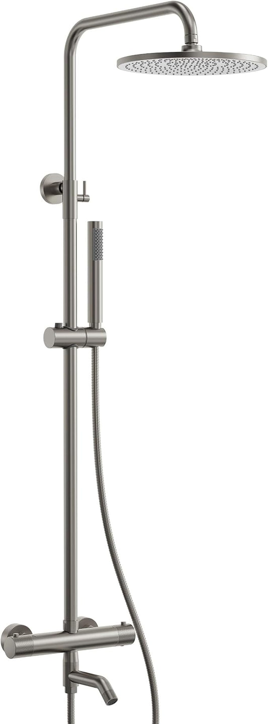 Exposed Shower System with Tub Spout, EVERSTEIN 10 inch High Pressure Shower Faucet Set, 3-Function Wall Mount Rain Showerhead with Handheld Sprayer, Outdoor Bathroom Fixtures, Brushed Nickel
