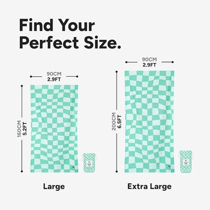Dock & Bay Beach Towel - Quick Dry, Sand Free - Compact, Lightweight - 100% Recycled - Includes Bag - Check Mate - Large (160x90cm, 63x35)