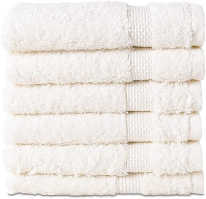 Hencely Premium 6-Pack Washcloths 12x12 Inches Soft Turkish Cotton High Absorbent and Quick Dry Dishtowel for Kitchen and Bath (Wash Cloth 6 Pack, Ivory)