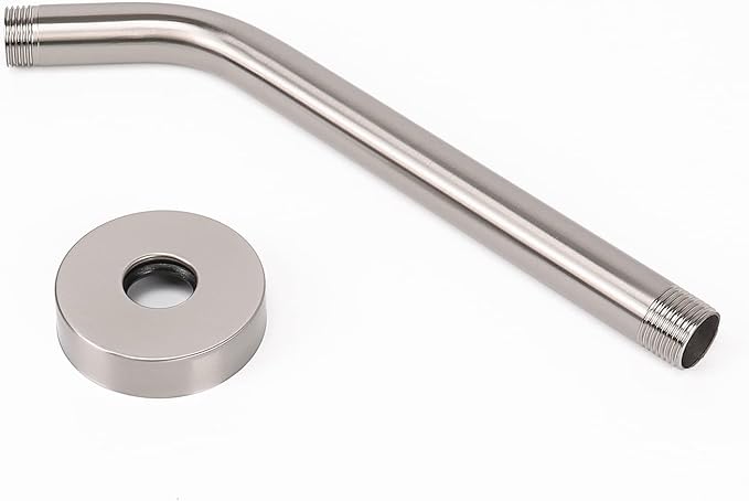 HarJue Shower Arm with Flange and Teflon Tape, Wall Mounted Shower Pipe 304 Stainless Steel Extension Arm for Fixed Shower Head & Handheld (10 Inch, Brushed Nickel)
