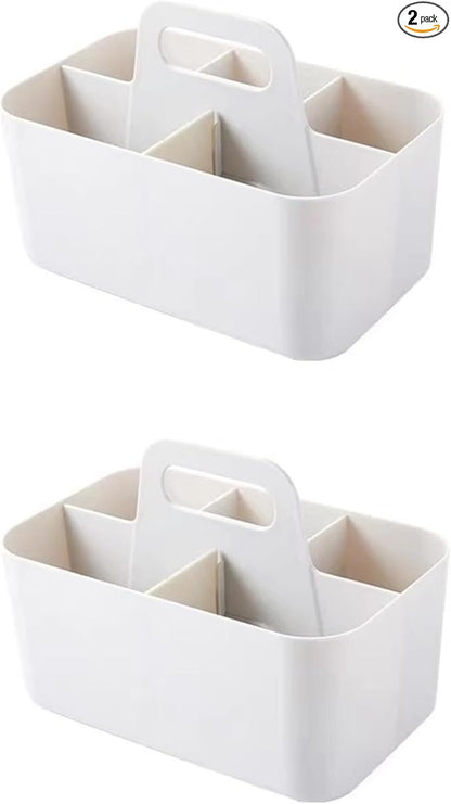 Feadily (2 Pack Plastic Shower Caddy Portable, Portable Basket with Handle Storage Organizer, Stackable 5 Compartments, 9.76" x 6" x 6.7", White