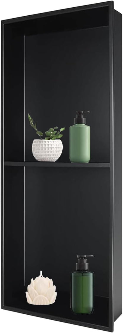 24" X 12" X 4" Stainless Steel Shower Niche Insert Tile Ready, Bathroom Wall Niche, Recessed Shower Shelf for Bathroom Storage, Matte Black