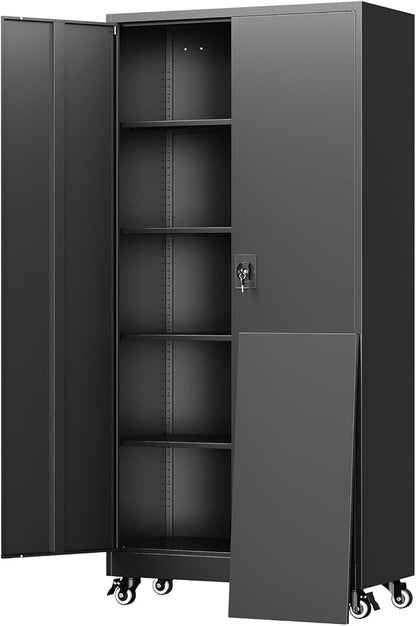 Yizosh Metal Garage Storage Cabinet with Locking Doors and Adjustable Shelves,- 75" Rolling Steel Tool Cabinet for Home Office,Garage,Warehouse