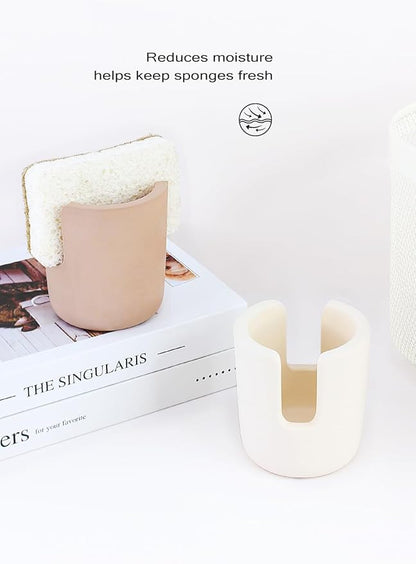 Stone Sponge Holder for Countertop Organizer, Quick Dry Diatomite Sponge Holder, Diatomaceous Earth Sponge Caddy, Absorbent Face Sponge Stand, Large Brown