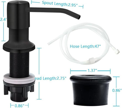 Soap Dispenser for Kitchen Sink, Countertop Soap Dispenser Pump, 47" Silicone Extension Tube Connect to The Soap Bottle Directly, Say Goodbye to Frequent Refills (Black)