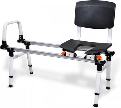ShowerGlyde SG1 - FSA HSA Eligible - Sliding Shower Chair - Tub Transfer Bench with Grab Bar, Back Support | Premium Mobility Aid for Secure Bathroom Transfers