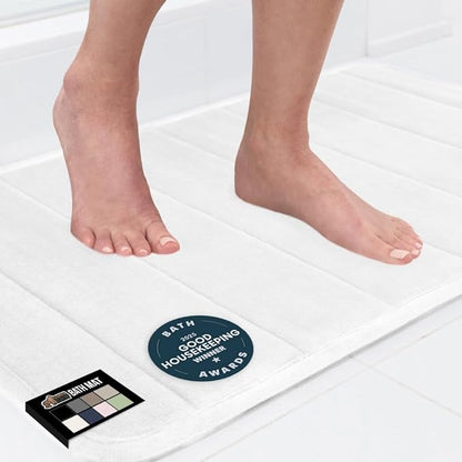 GORILLA GRIP Memory Foam Bath Mat, Soft Absorbent US Designed Bathroom Rug, Gripping Dots Machine Washable Bathmat, Cushioned Floor Mats, Shower Sink Rugs Room Décor Accessories, 60x24 White