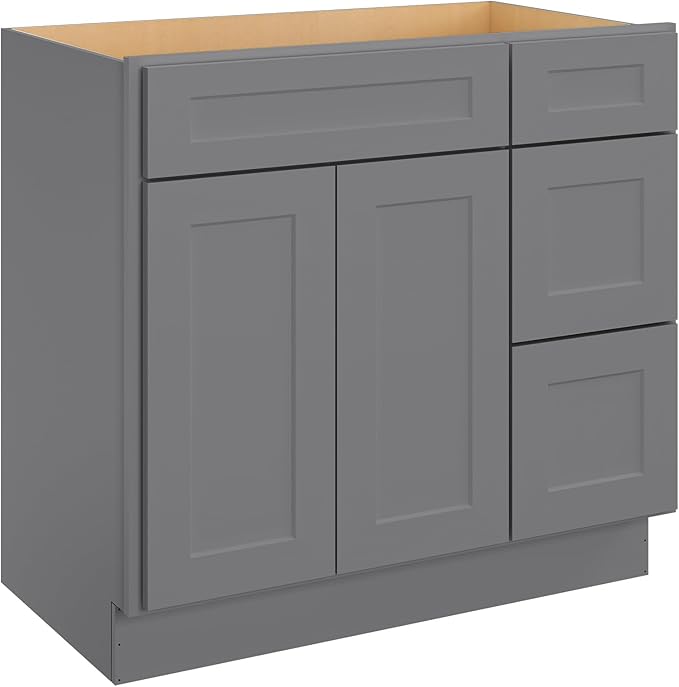 ROOMTEC Bathroom Cabinet, 36'' Free Standing Bathroom Vanity with 3 Right Drawers and 1 Door,Soft-Close Drawer Slides Morden Bathroom Sink Vanity Storage Cabinet, Shaker Gray