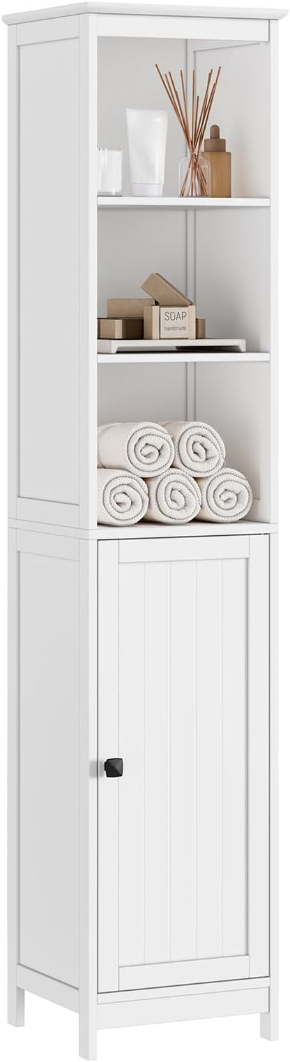 RRX Tall Bathroom Storage Cabinet,Slim Cabinet with Door &Shelf,13.8" L*12.6" W*63.4" H,Freestanding Narrow Cabinet with Anti-Tip,Storage for Kitchen,Entryway (Pure White)