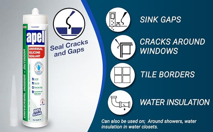 apel All Purpose Clear Silicone Sealant Waterproof (24 x 10.5 fl.oz.), 100% Silicone Caulk, Weatherproof & Flexible Adhesive Sealant for Indoor and Outdoor Use, Transparent - 24 Pack