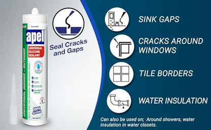apel All Purpose Clear Silicone Sealant Waterproof (12 x 10.5 fl.oz.), 100% Silicone Caulk, Weatherproof & Flexible Adhesive Sealant for Indoor and Outdoor Use, Transparent - 12 Pack