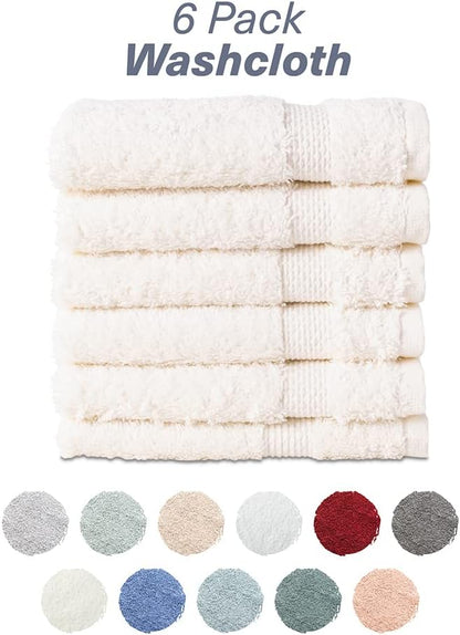 Hencely Premium 6-Pack Washcloths 12x12 Inches Soft Turkish Cotton High Absorbent and Quick Dry Dishtowel for Kitchen and Bath (Wash Cloth 6 Pack, Ivory)