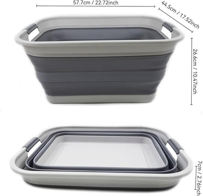 SAMMART 42L(11 gallon) Collapsible Plastic Laundry Basket-Foldable Pop Up Storage Container/Organizer-Portable Washing Tub-Space Saving,Water capacity 34L(9 gallon) (1 Rectangular - strengthen, Grey)