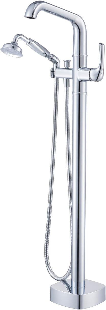 Luxury Free Standing Tub Faucet, Classic Brass Freestanding Bathtub Faucet, Lexdale Bathroom Floor Mount Tub Filler with handheld Sprayer Supply Lines Included Polished Chrome (LD8911-CP)