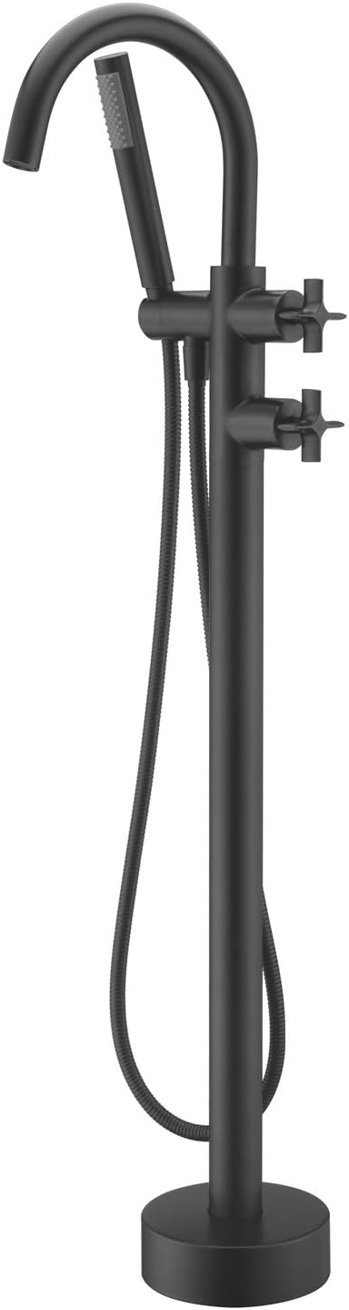 Freestanding Bathtub Faucet Tub Filler Black Floor Mount Brass Faucets with Hand Shower