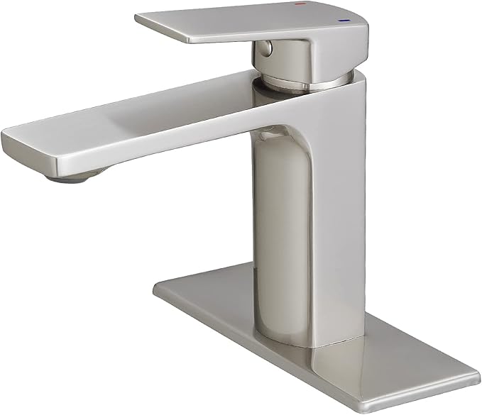 VOTON Bathroom Faucet Brushed Nickel Single Handle Bathroom Faucet 1 or 3 Hole Bathroom Sink Faucet with Deck Plate RV Bathroom Faucet 1.2 GPM