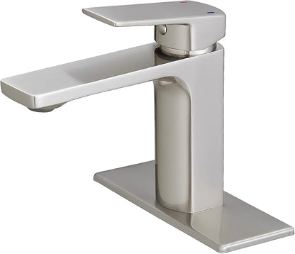VOTON Bathroom Faucet Brushed Nickel Single Handle Bathroom Faucet 1 or 3 Hole Bathroom Sink Faucet with Deck Plate RV Bathroom Faucet 1.2 GPM