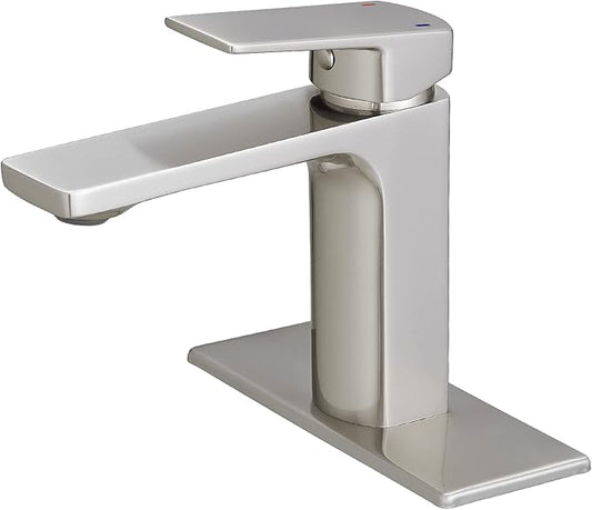 VOTON Bathroom Faucet Brushed Nickel Single Handle Bathroom Faucet 1 or 3 Hole Bathroom Sink Faucet with Deck Plate RV Bathroom Faucet 1.2 GPM