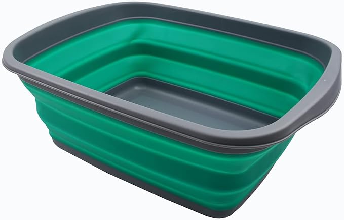 SAMMART 10L (2.6 Gallons) Set of 2 Collapsible Tub - Foldable Dish Tub - Portable Washing Basin - Space Saving Plastic Washtub (Bluish-Green & Orange)