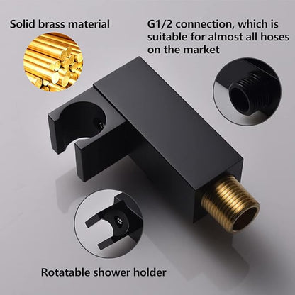 Brass Handheld Shower Head Kit Square Shower Heads with 59'' Stainless Steel Shower Hose And Adjustable Solid Brass Bracket High Pressure Hand Held Shower Head Combo, Matte Black