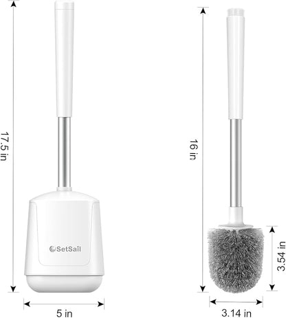 SetSail Toilet Brush 2 Pack, Self Closing Lid Toilet Bowl Brushes Holder and Extra Long Handle Ventilated Toilet Brush Set for Bathroom Cleaning, Nylon Bristles, Pure White