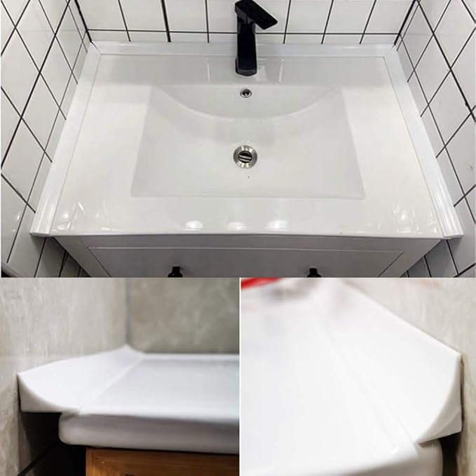 78inch Shower Threshold Water Dam Barrier Shower Door Bottom Seal Strip, Silicone Rubber Kitchen Sink Splash Guard, Corner Water Retaining Strip for Countertop, Bathroom (Transparent)