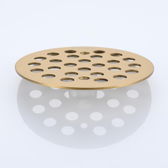 Round 4.25 Inch Screw-in Shower Drainer Cover Replacement 304 Stainless Steel 4-1/4 inch Floor Drain Grate with Screws Brushed Golden