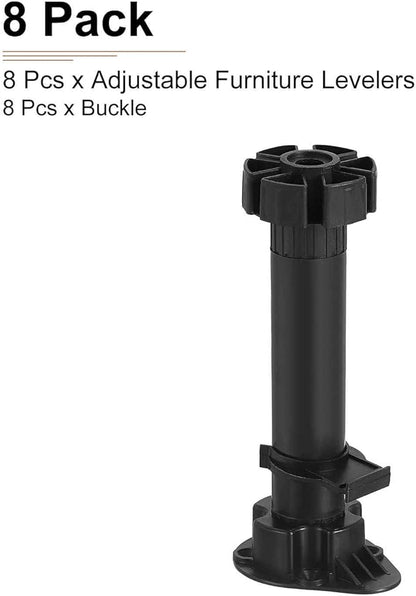 150x46mm(LxW) Adjustable Leveling Feet - 8Pack- Good for Furniture - Leveler Support Frame Replacement Legs - Black