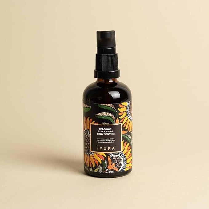 iYURA Balaayah Black Gram Body Booster | Natural Body Oil for Crepey, Mature Skin | Firms the look of Sagging Skin on the Arms & Legs | Long-Lasting Intense Moisturization | 3.38 fl oz (100 ml)