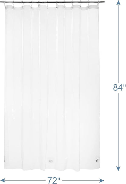 AmazerBath Heavy Duty Shower Curtain Liner 12 Gauge, 72 x 84 Inches Clear Shower Curtain Liner with 3 Clear Stones and 12 Grommet Holes, Weighted Plastic Shower Liner