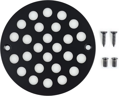 4 Inch Screw-in Round Shower Drain Cover Replacement Floor Drainer with Screws (Black)