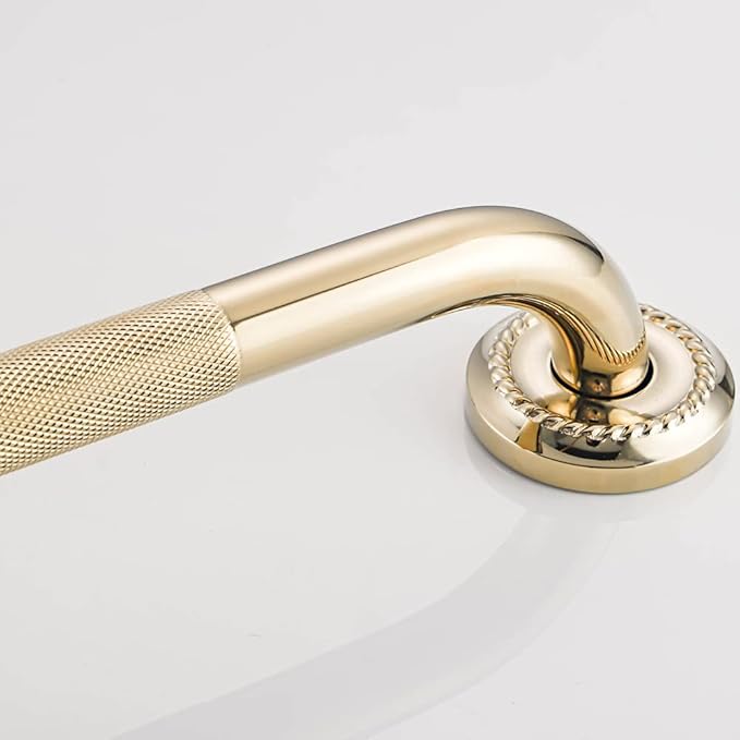 Textured Shower Grab Bar, 24-Inch Bathroom Support Rail, Stylish Bathtube Anti-Slip Safety Armrest Hand Rail, Polished Gold Finish, Good for Senior, Kids, Elderly
