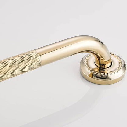 Textured Shower Grab Bar, 16-Inch Bathroom Support Rails, Stylish Safety Armrest Hand Rail, Polished Brass/Gold Finish, Good for Senior, Kids, Elderly