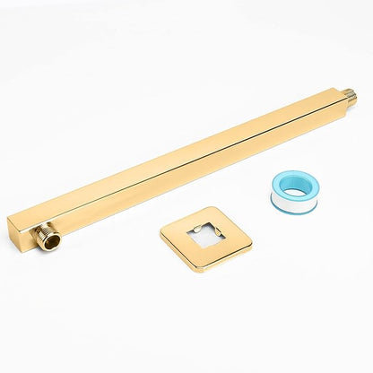HarJue Shower Arm, Rain Shower Head Extension Extender, With Flange and Teflon Tape, Made of Thicken Stainless Steel for Bathroom Rainfall Shower (16 Inch, Chrome Gold)
