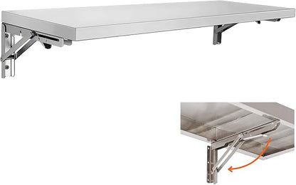 Folding Concession Shelf 48" L x 12" W, Stainless Steel Folding Serving Food Shelf, Heavy Duty Drop Down Wall Mount Shelving for Concession Windows, Food Truck, Kitchen, Garage
