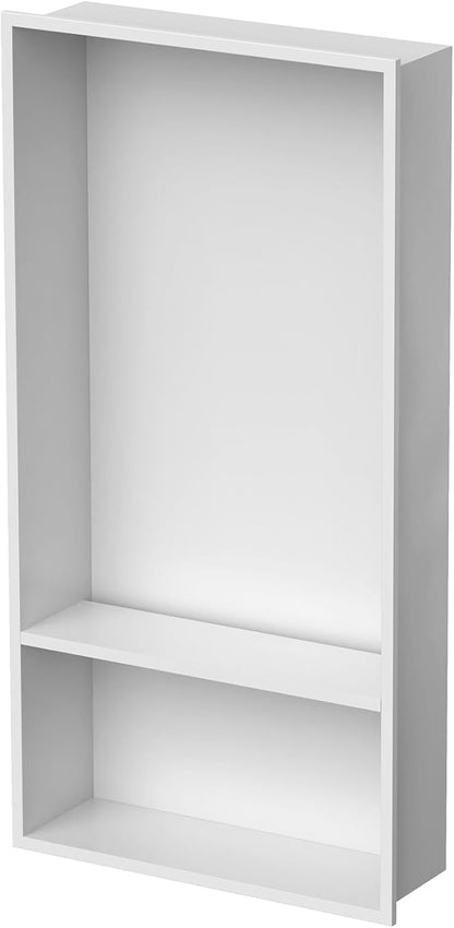 Homevacious 13" X 25" Stainless Steel Shower Niche No Tile Needed Double Shelves White Bathroom Shelf Rimless Recessed Wall Niche for Bathroom Storage