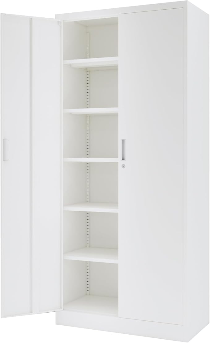 Metal Storage Cabinet, 72 Inch Tall Metal Storage Cabinet with Doors and Shelves, Pantry Cabinets for Kitchen Storage, Garage Cabinet for Living, Dining Room, Assemble Required.