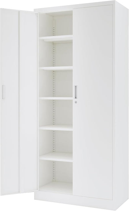 Metal Storage Cabinet, 72 Inch Tall Metal Storage Cabinet with Doors and Shelves, Pantry Cabinets for Kitchen Storage, Garage Cabinet for Living, Dining Room, Assemble Required.