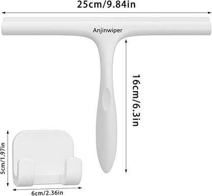 All-Purpose Shower Squeegee for Shower Glass Door with Adhesive Hook, Silicone Squeegee for Shower Doors, Bathroom, Windows, Mirrors, Shower Cleaner Tool Household Squeegee(10 inch-White)