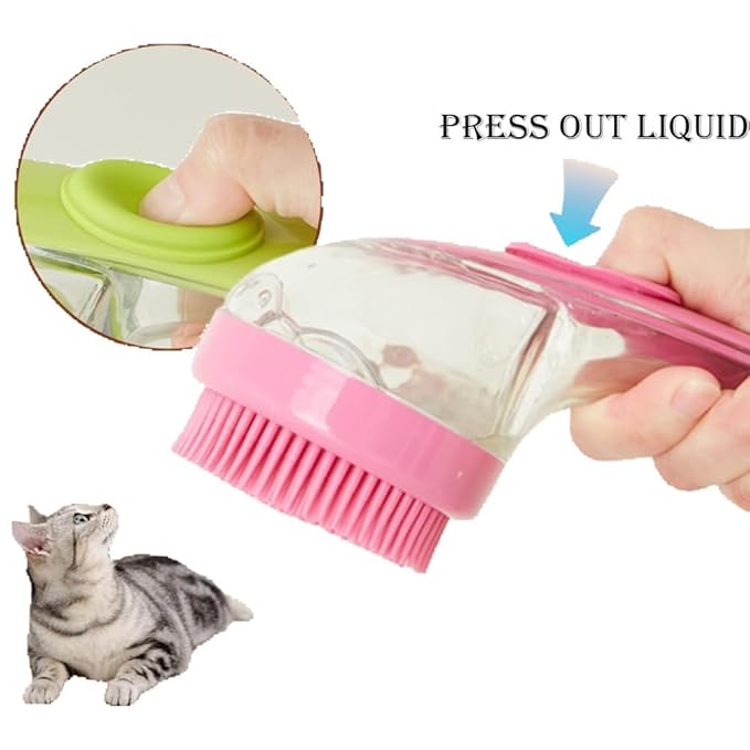 Pet Bath Brush with Silicone Bristles – Grooming Massage Tool with Liquid Dispenser for Wet & Dry Use – Deep Cleaning Portable Brush for Dogs and Cats (Green)