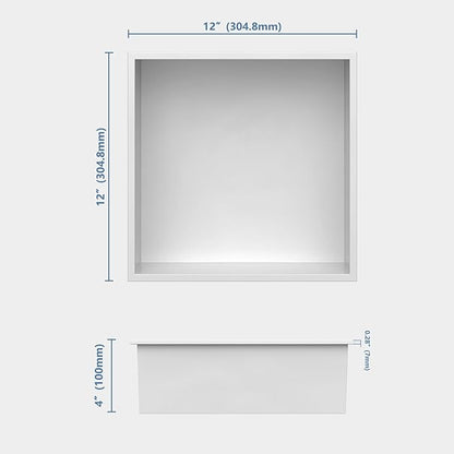 Homevacious 12“ x 12" x 4" Stainless Steel Shower Niche No Tile Needed White Bathroom Shelf Rimless Recessed Wall Niche for Bathroom Storage
